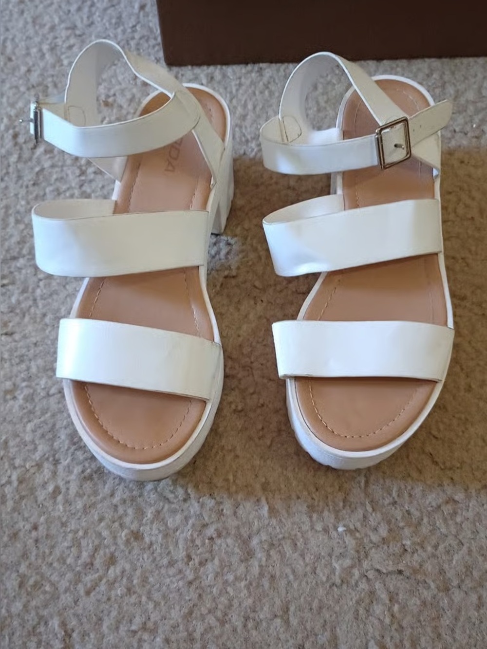 Time and Tru White Triple-Strap Platform Sandals